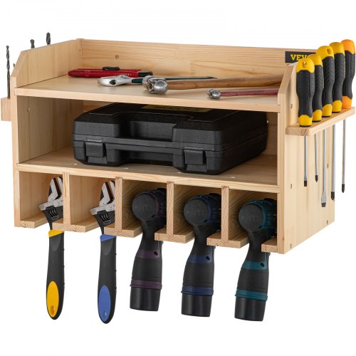 VEVOR Station de Charge pour Outils Électriques Bois de Pin Organisateur d'Outils Électriques Capacité de 50kg Étagère de Rangement pour Outils 5 Emplacements Idéale pour le Garage Entrepôt et Atelier
