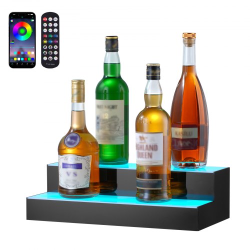 

VEVOR Présentoir à Bouteilles Lumineux Éclairé par LED, Étagère à Vins 2 Niveaux 40,5 cm, Présentoir à Boisson Commercial, en Acrylique, avec Télécommande RF et Contrôle par Application, Bar Domicile