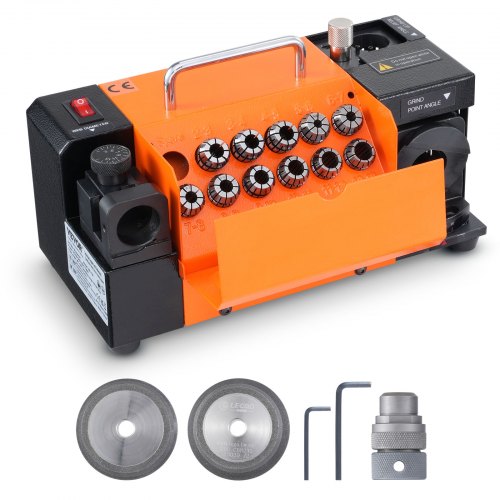 

VEVOR Affuteuse de Forets MR-13A Affûteuse de Fraises 3-13 mm Angle de Pointe Ajustable de 95° à 135° Affûteuse Portable 120 W 4500 tr/min avec 11 Pinces de Serrage, Meule CBN & SDC, 285x135x160 mm