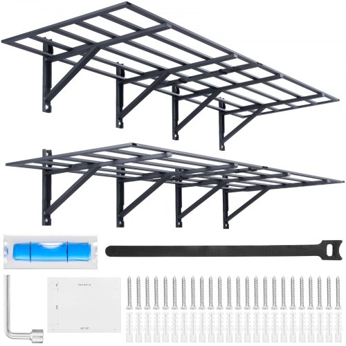 

VEVOR Étagère Murale Flottante de Rangement Garage 183x61 cm Lot de 2 Grande Surface Utilisable Capacité de Charge 363 kg par Étagère Suspendue d'Outils Métallique pour Magasins, Garages, Entrepôts