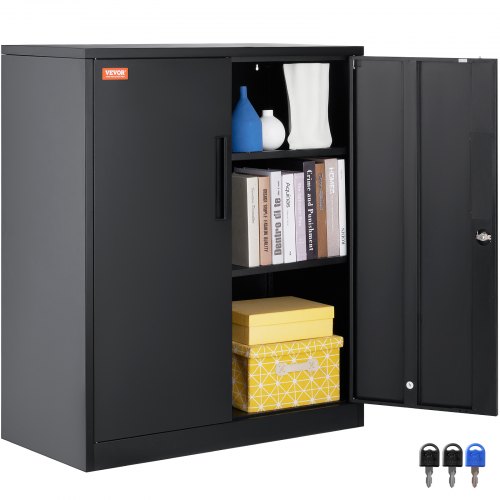 

VEVOR Armoire de rangement en métal avec 3 clés, 2 étagères réglables et porte magnétique, noir