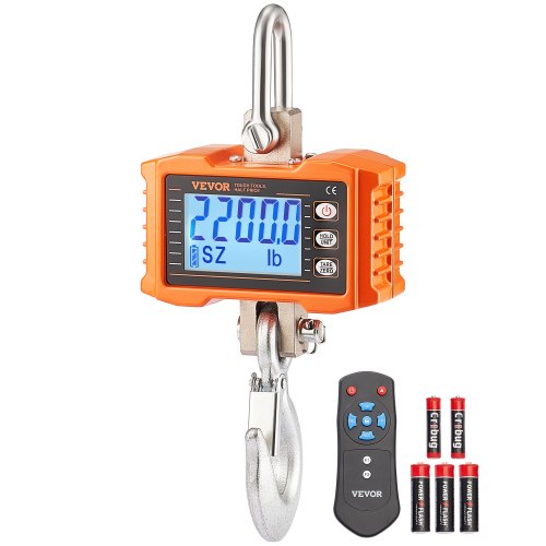 

VEVOR Balance Suspendue Industrielle 2200 lb 1000 kg Balance à Grue Numérique Robuste avec Télécommande Boîtier Aluminium Moulé Écran LCD Haute Précision pour Construction Usine Ferme Chasse, Orange