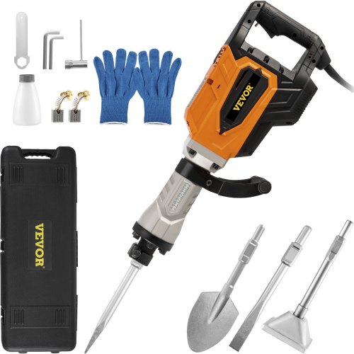 VEVOR Marteau Piqueur 110 A Marteau de Démolition Électrique 4500 W Marteau Démolisseur 4 Burins Démolition & Cassage Horizontal & Vertical Ébréché Perçage Trous dans Béton Blocs Briques Tuiles Stuc