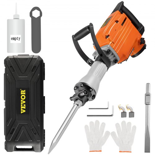 VEVOR Marteau Piqueur 65 A Marteau de Démolition Électrique 2600 W Marteau Démolisseur 2 Burins Démolition & Cassage Horizontal & Vertical Ébréché Perçage Trous dans Béton Blocs Briques Tuiles Stuc