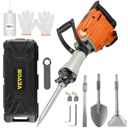 VEVOR Marteau Piqueur 65 A Marteau de Démolition Électrique 2600 W Marteau Démolisseur 4 Burins Démolition & Cassage Horizontal & Vertical Ébréché Perçage Trous dans Béton Blocs Briques Tuiles Stuc