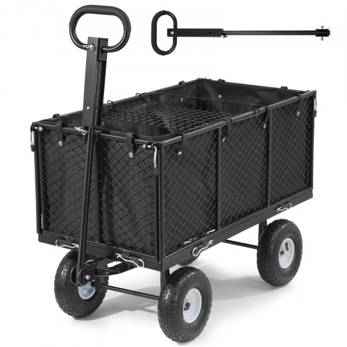 

VEVOR Chariot de Jardin en Acier Max. 544,3 kg Chariot de Transport de Jardin pour Bois Terre Débris, avec Côtés Amovibles, Pneus Pneumatiques 25,4 cm, Poignée Réglable, Compatible Quad Tracteur, Noir