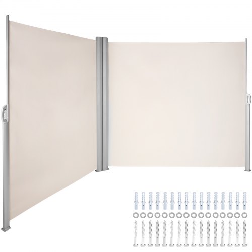VEVOR Paravent Retractable Exterieur Double, Store Latéral Paravent Extérieur Rétractable, Auvent Store Latéral Enroulable Protège du Soleil ou du Vent (160X600cm, Beige)
