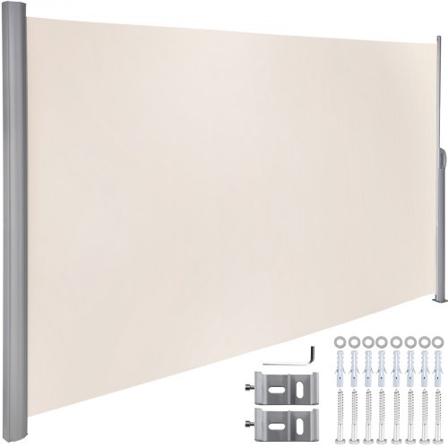 VEVOR Paravent Retractable Exterieur Double, Store Latéral Paravent Extérieur Rétractable, Auvent Store Latéral Enroulable Protège du Soleil ou du Vent (180X300cm, Beige)