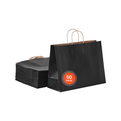 

VEVOR Sac Cadeau Papier Kraft avec Poignées Lot de 50 406 x 152 x 308 mm Noir