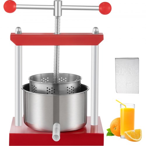 VEVOR Pressoir à Vin Manuel 3,5 L Presse Fruits 2 Barils Inox Presseur Extracteur de Jus Multifoncti