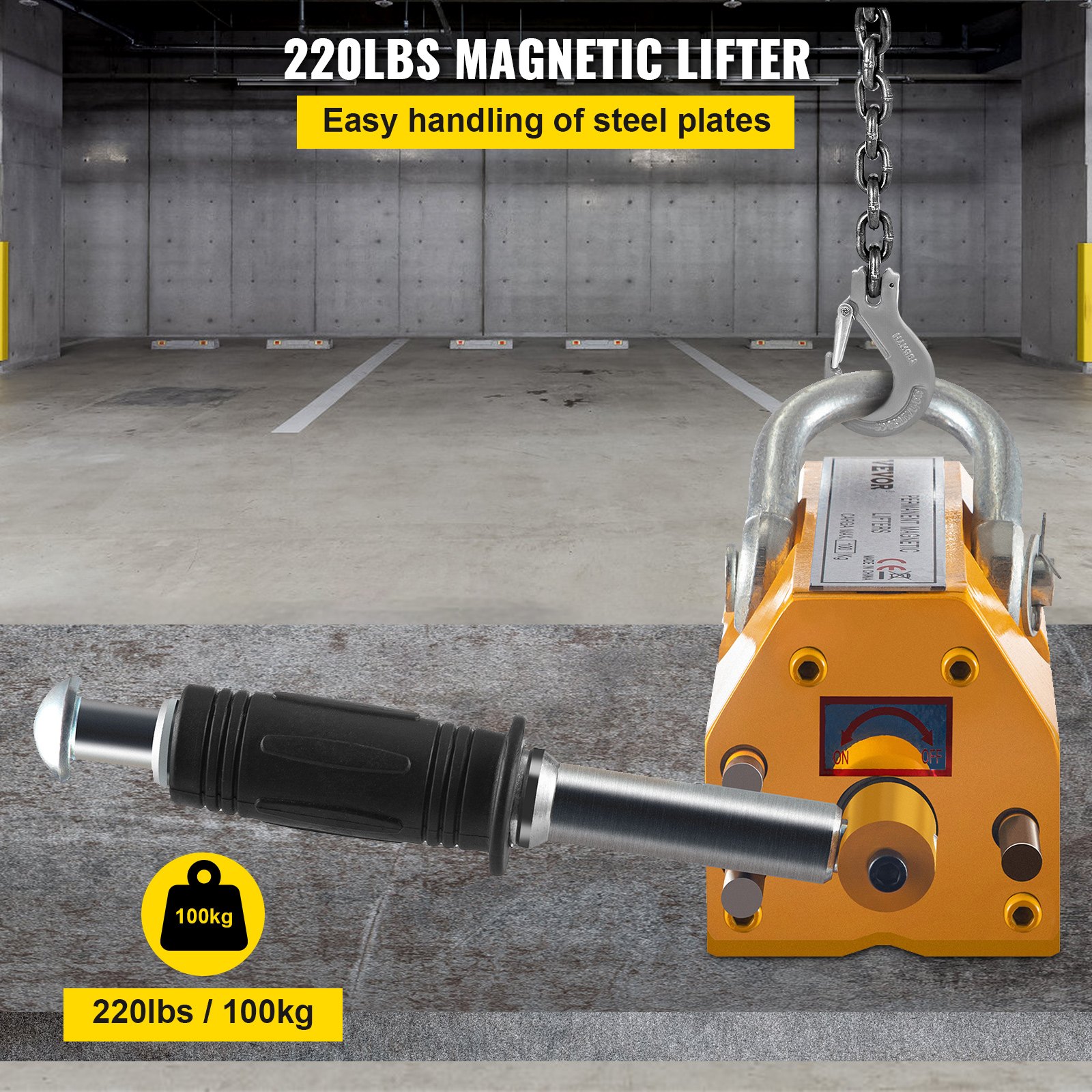 Grue Magnétique De Levage VEVOR 300 Kg (660 Lb) - Force De Traction 750 Kg - Neuf - Pour Acier