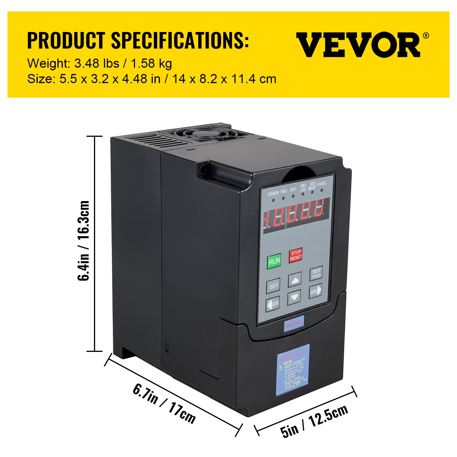 VEVOR Variateur de Fréquence Variable 1,5 kW Convertisseur de Fréquence, 2 HP In VEVOR Variateur de Fréquence Variable 1,5 kW Convertisseur de Fréquence, 2 HP In