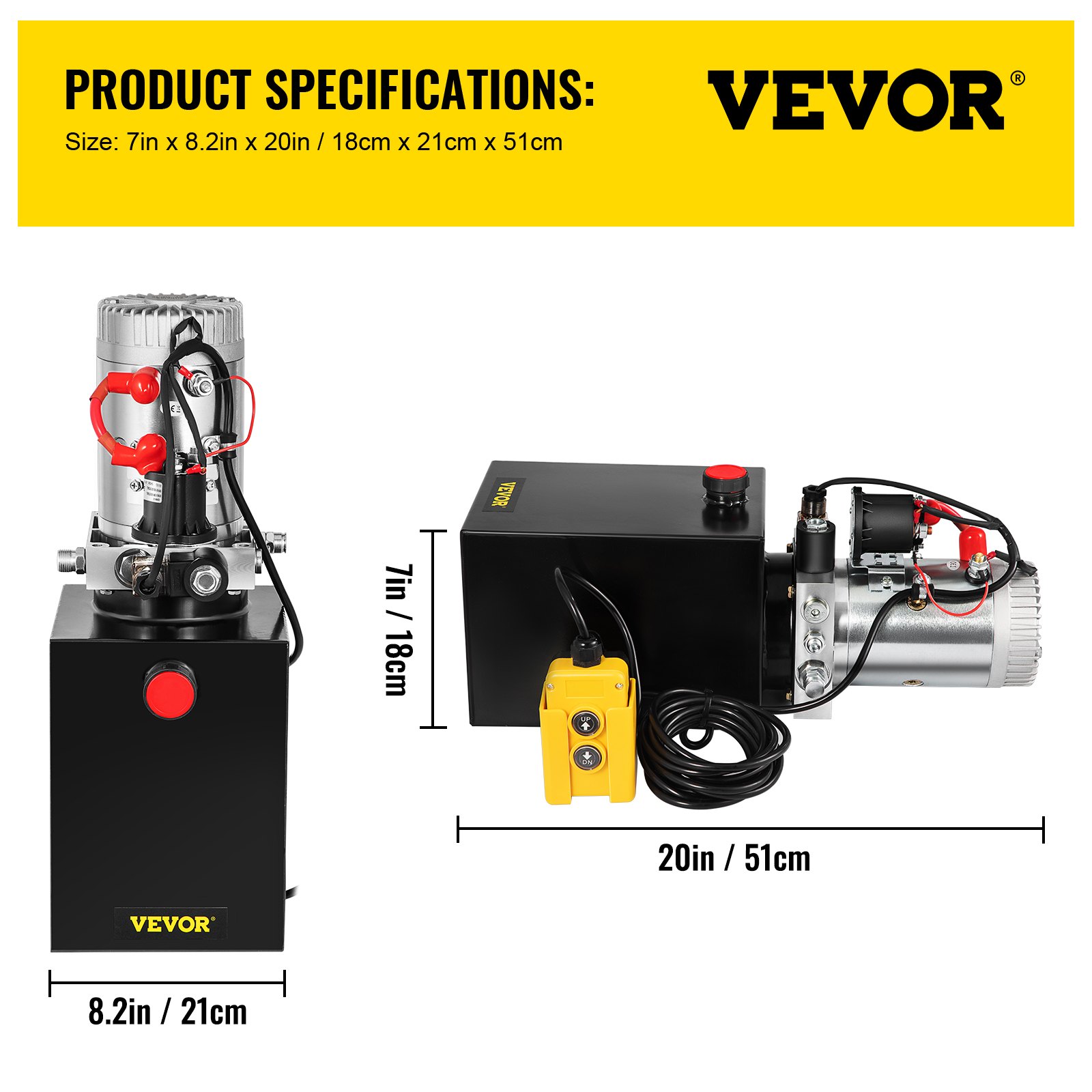 VEVOR Pompe Hydraulique DC 12 V 4 L Groupe Hydraulique Simple Effet Débit D'Huile 3,44 L/min Max. Pression De Décharge 22 MPa Pour Camion à Benne Basculante Nacelle Élévatrice Remorque Levage Bennage