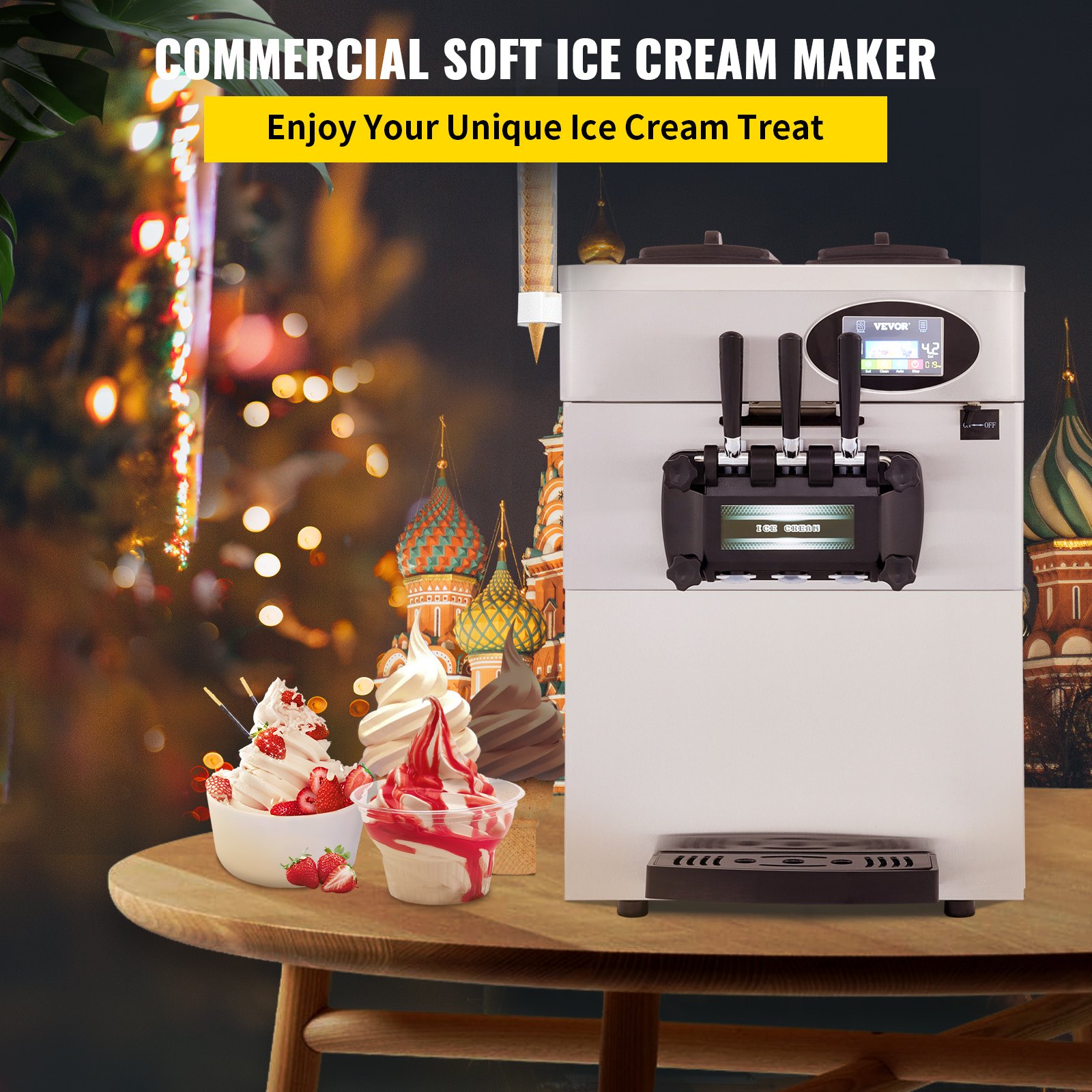 Machine à Crème Glacée YKF-8218T, 6L*2 Trémies, 2+1 Saveurs 20-28L
