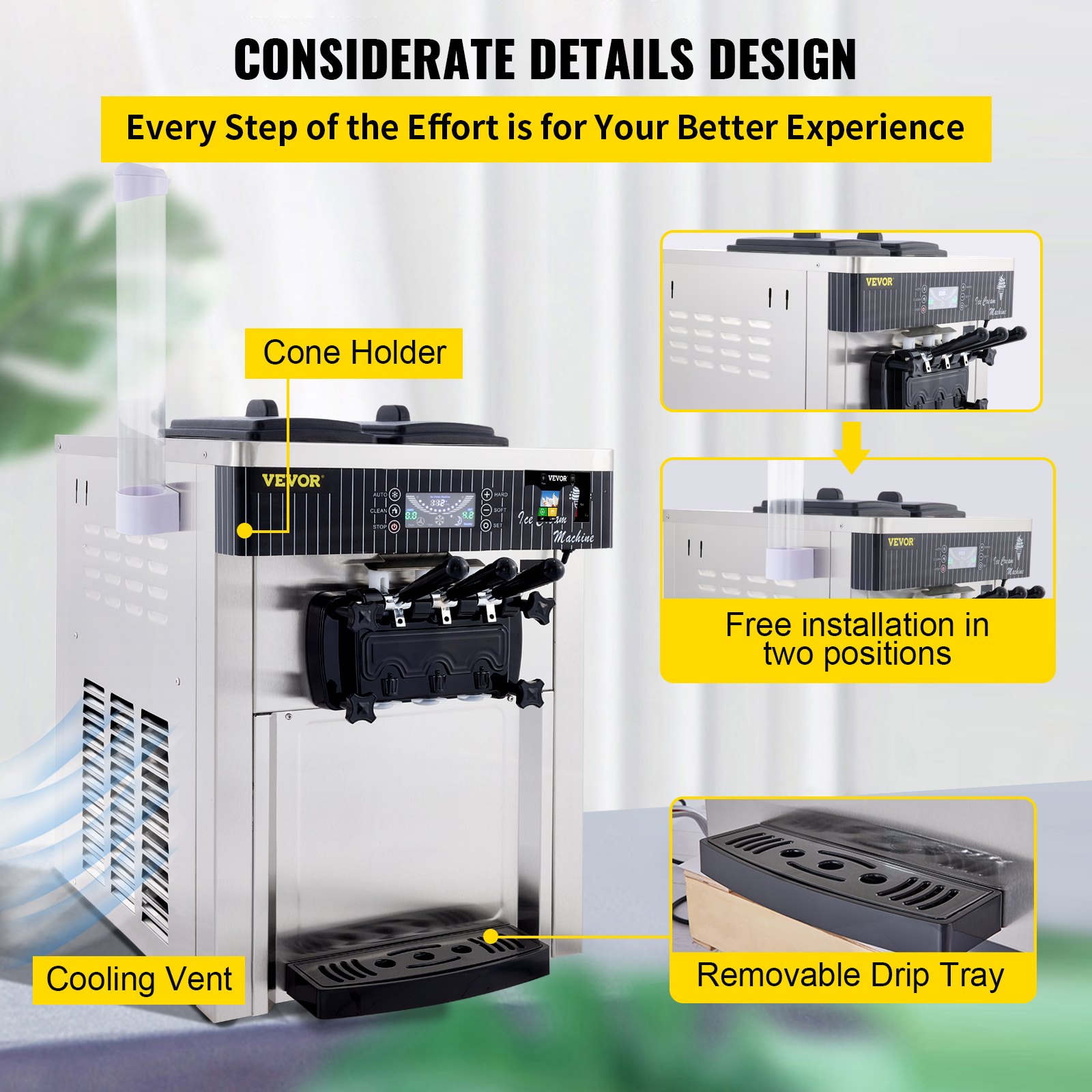Countertop Soft Ice Cream Machine Commercial YKF8218T With 2+1 Flavors