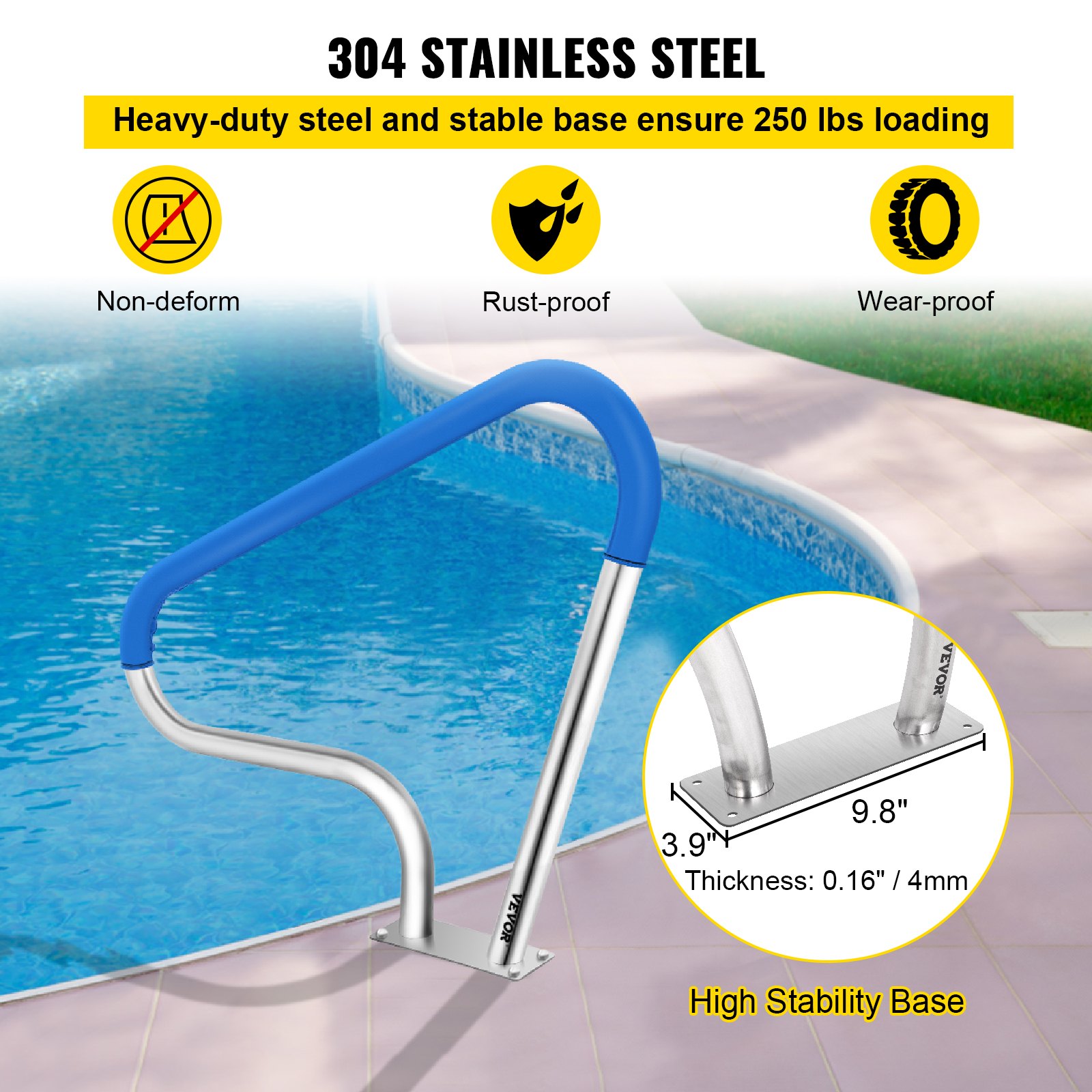VEVOR Rampe Piscine INOX Main Courante Rail Barre d'Appui de Piscines ...