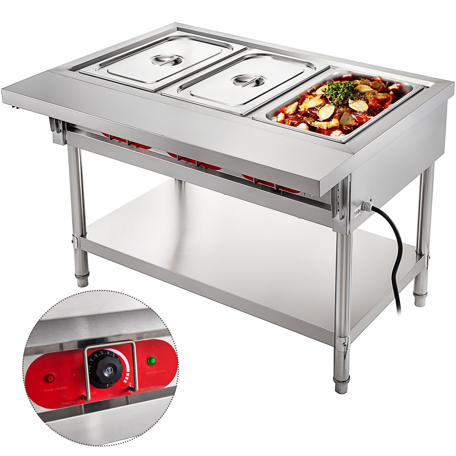 Marmite Chauffante électrique 9L Professionnelle - Inox 18/10, Couvercle Verre, Réglage Température 0-90°C - Pour Buffets D'hôtel, Restaurant, Réceptions