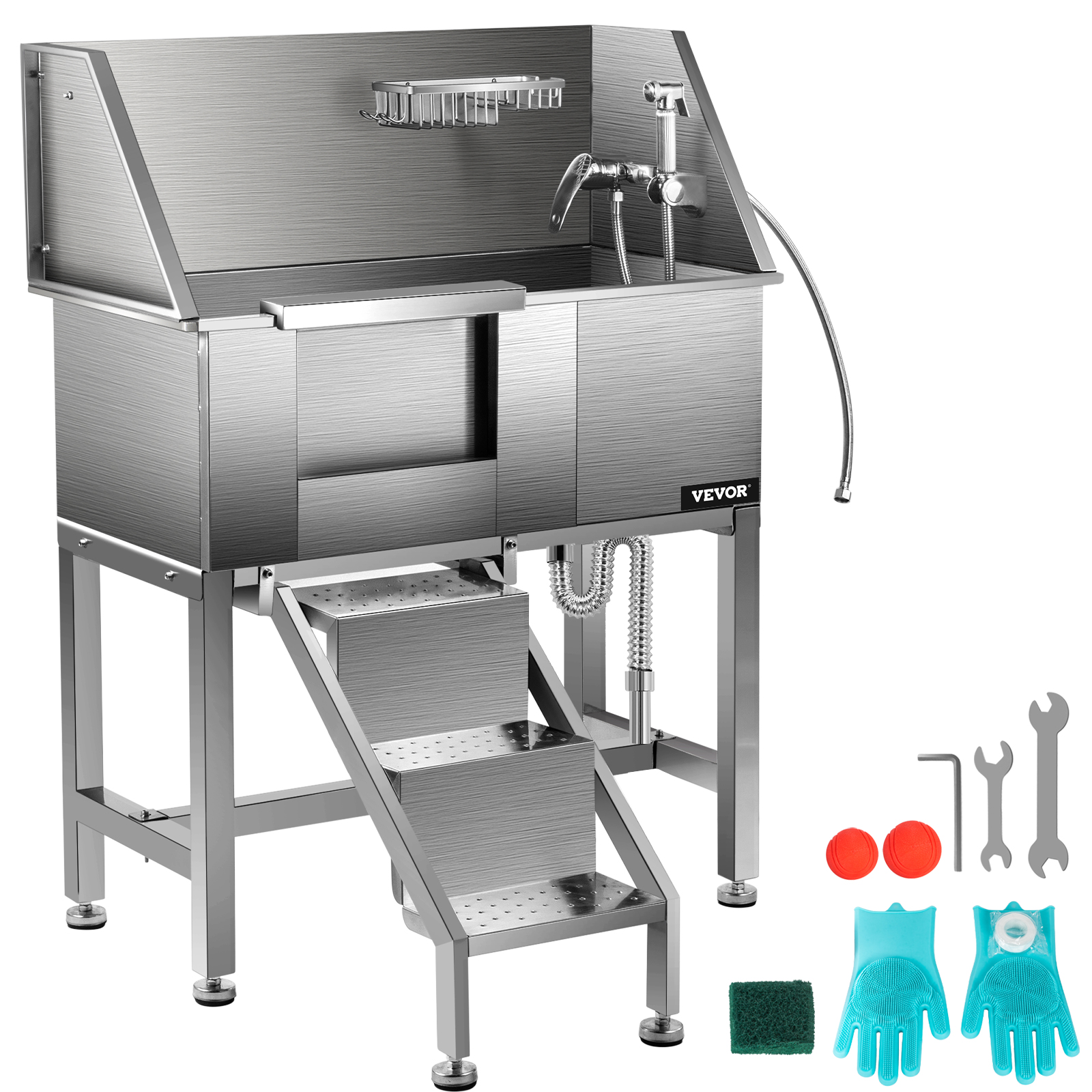 VEVOR Station Lavage Chien Baignoire Toilettage Animaux 86,4 cm Inox Accessoires VEVOR FR