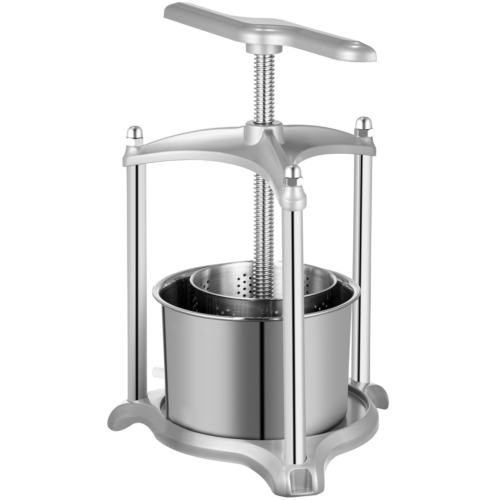 VEVOR Pressoir à Fruits Manuel 2 L Pressoir à Vin en Acier Inoxydable Base en Bois Presse-Fruits Manuel Baril Intérieur 14 x 13 cm Broyeur de Fruits Légumes pour Pressage de Vins