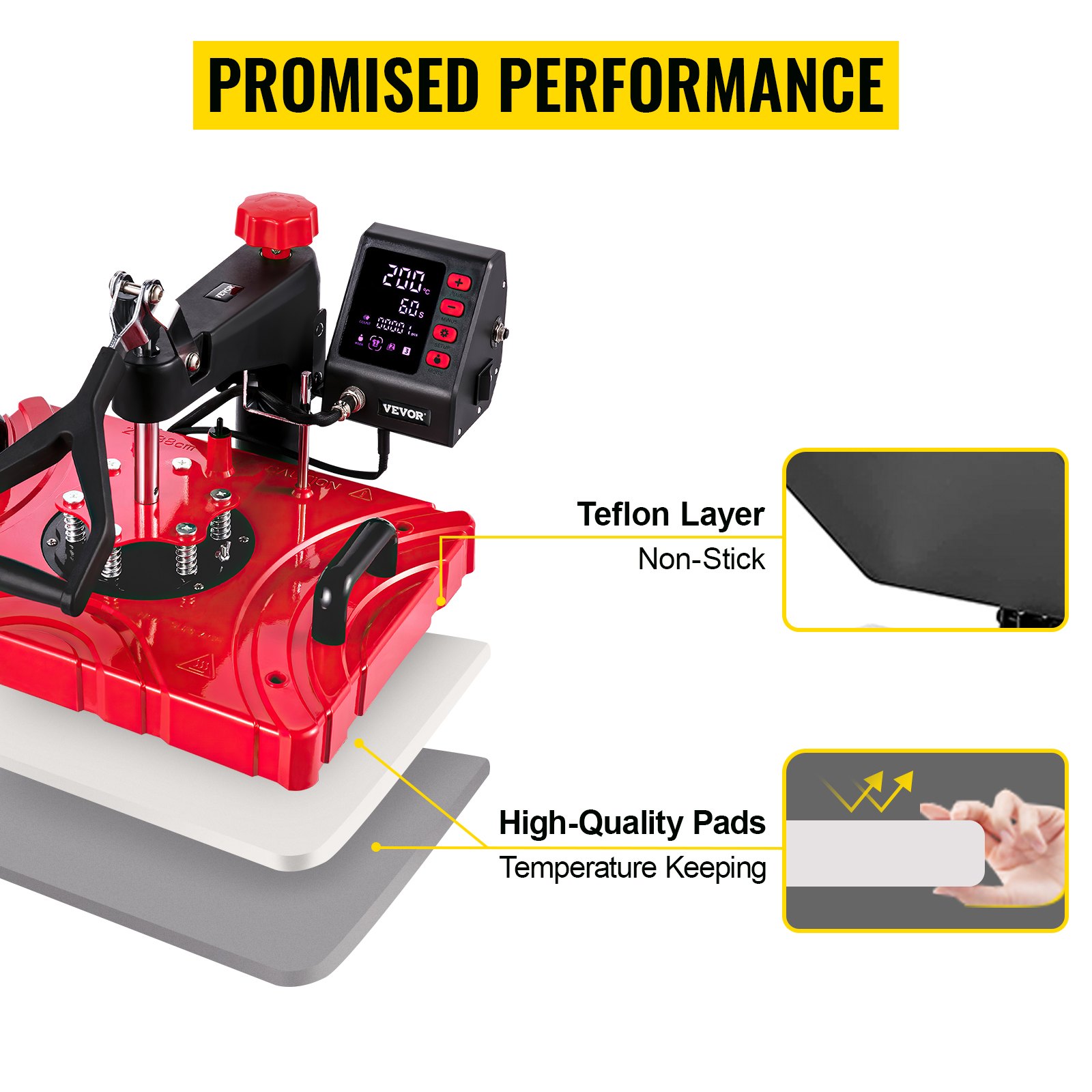 Presse à Chaleur 5-en-1 Pour T-shirts - Machine Transfert Thermique Haute Pression 23x30 Cm - Écran Numérique - 900W - 220V
