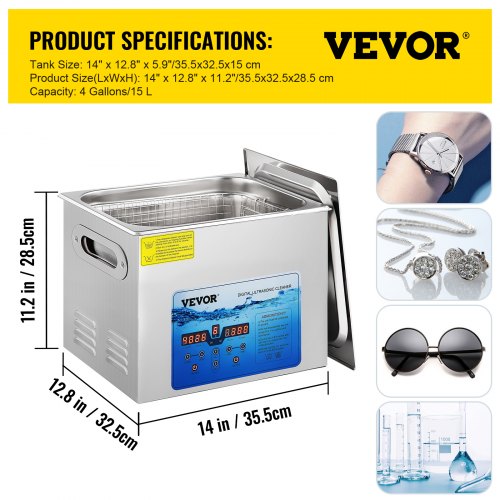 Nettoyeur à Ultrasons VEVOR 15L 240W – Avec Panier Et Chauffage