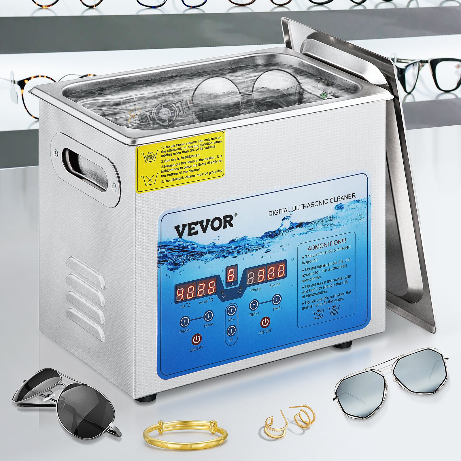 Nettoyeur Ultrasons 6L VEVOR - Appareil Professionnel Avec Chauffage Réglable 0-80°C Pour Bijoux, Lunettes, Matériel Dentaire