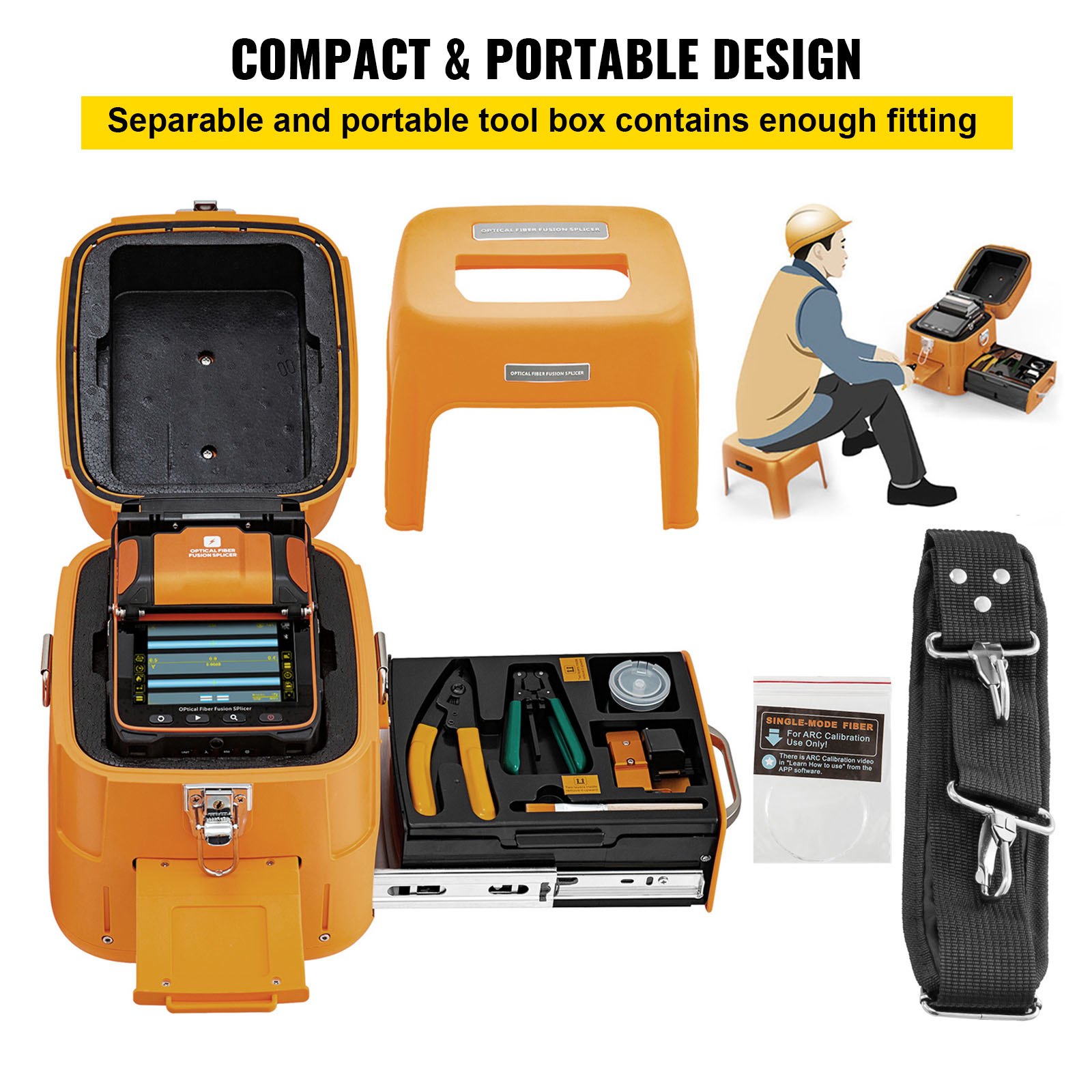 Soudeuse Fibre Optique VEVOR 6 Moteurs - Épissage En 6s, Chauffage 13s, Écran LCD 5", Batterie 7800mAh - Kit Complet Professionnel