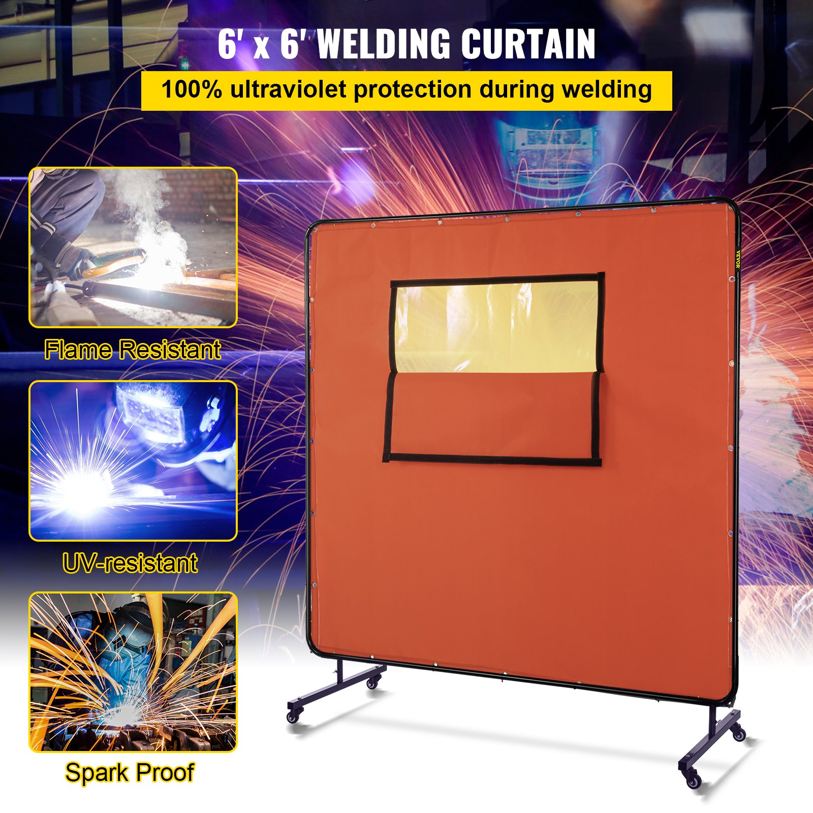 VEVOR Rideau de Soudage avec Cadre, 1,8x2,4 m Écran de Protection pour