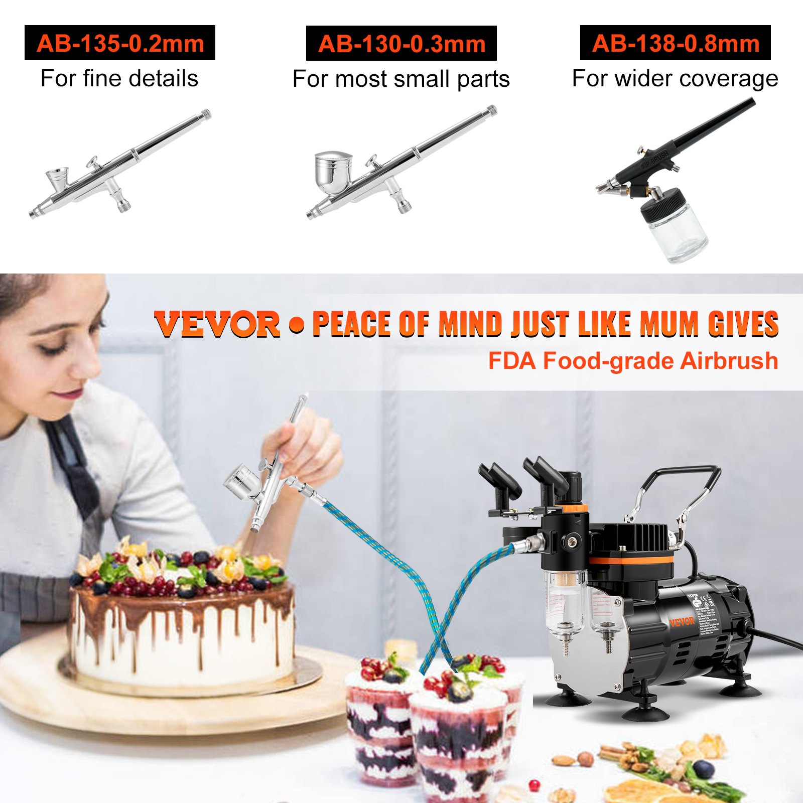 VEVOR Kit D'aérographe Professionnel, Pistolet 0,3 , Copresseur D