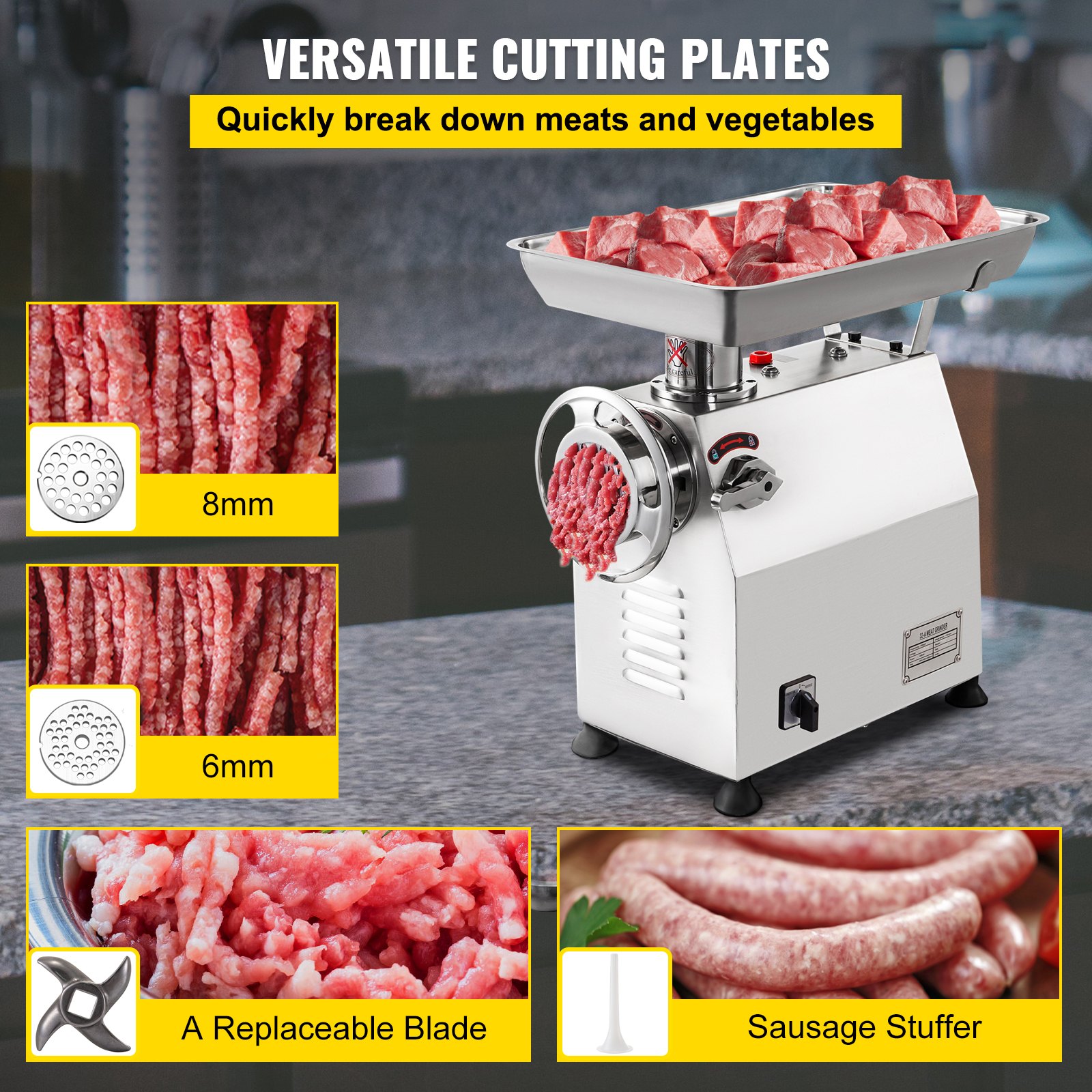 Hachoir à Viande électrique VERTES FD8-FW Inox 370-1500W 80-350kg/h Neuf