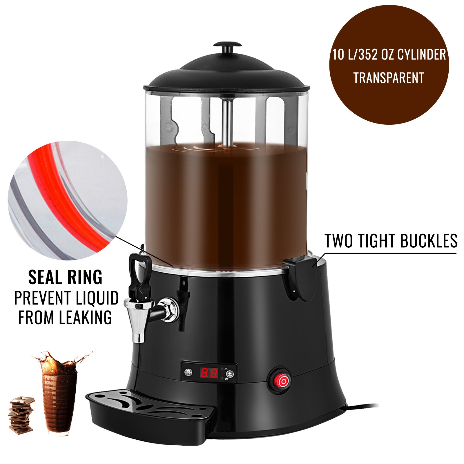 VEVOR Machine à Chocolat Chaud 10L Distributeur Chocolat Chaud Professionnel 400W Chocolatière