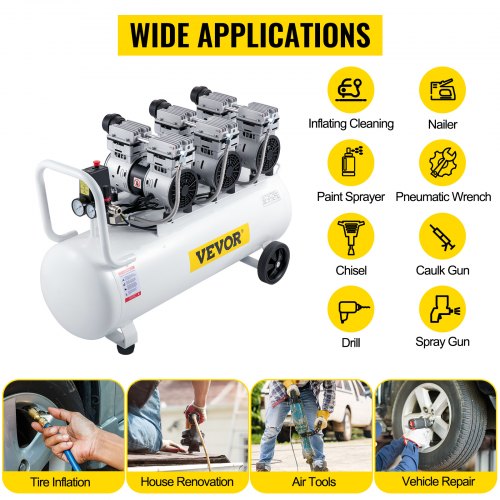 Compresseur D'Air Silencieux 58 DB 9L 550W – Sans Huile, Portable, Pour Atelier & Maison