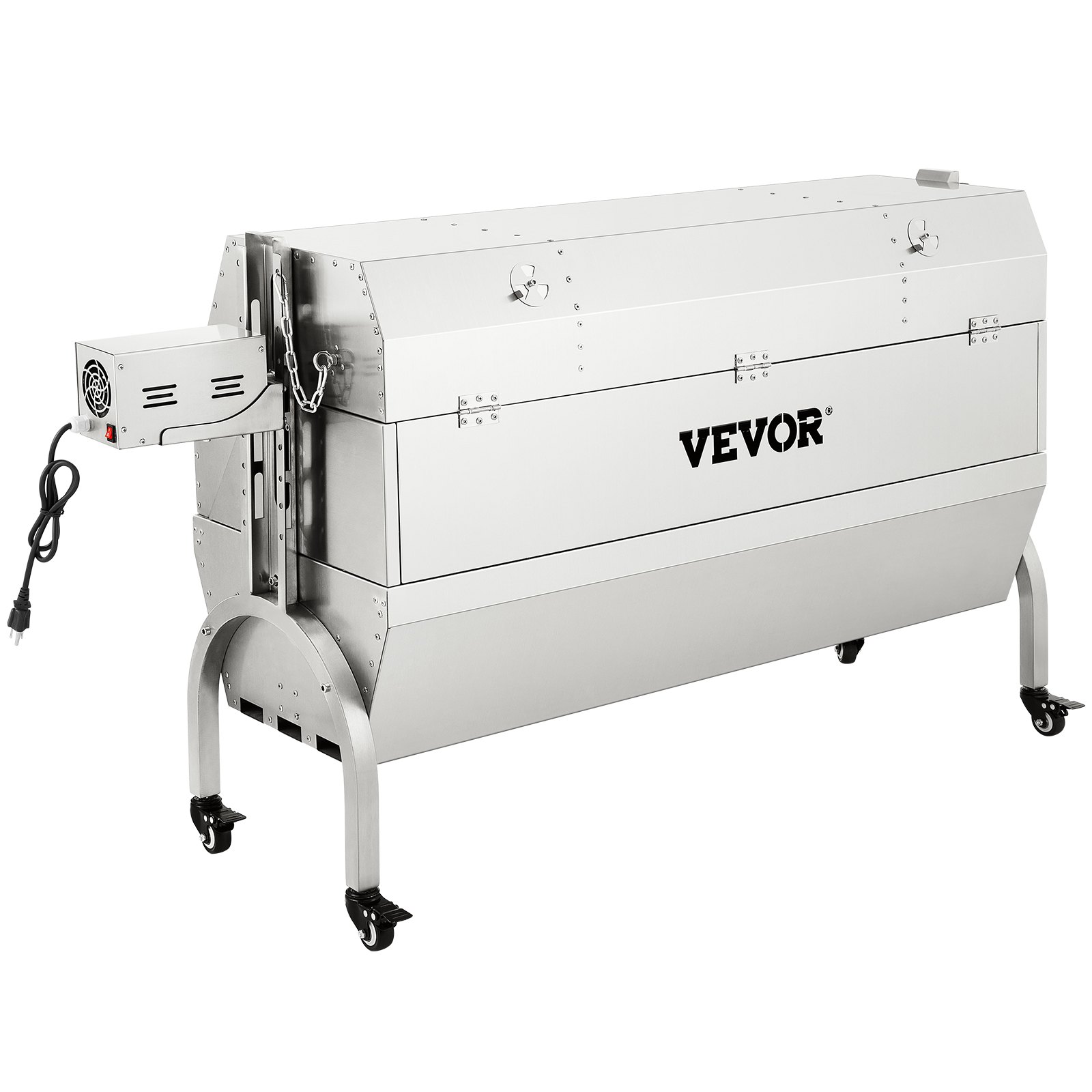 Barbecue Charbon VEVOR Avec Tournebroche Électrique 60W - Rôtissoire Inox 130kg, Couvercle, Roues