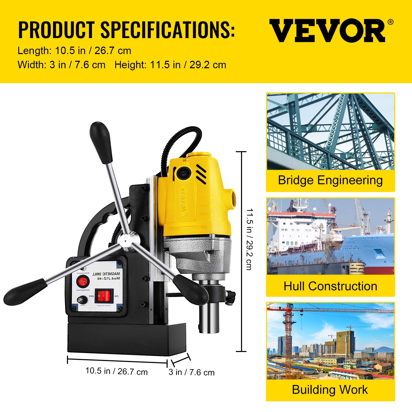 Perceuse Magnétique VEVOR 1100W - Avec 6 Mèches HSS - Capacité 40mm - Puissante Et Précise Pour Perçage Acier