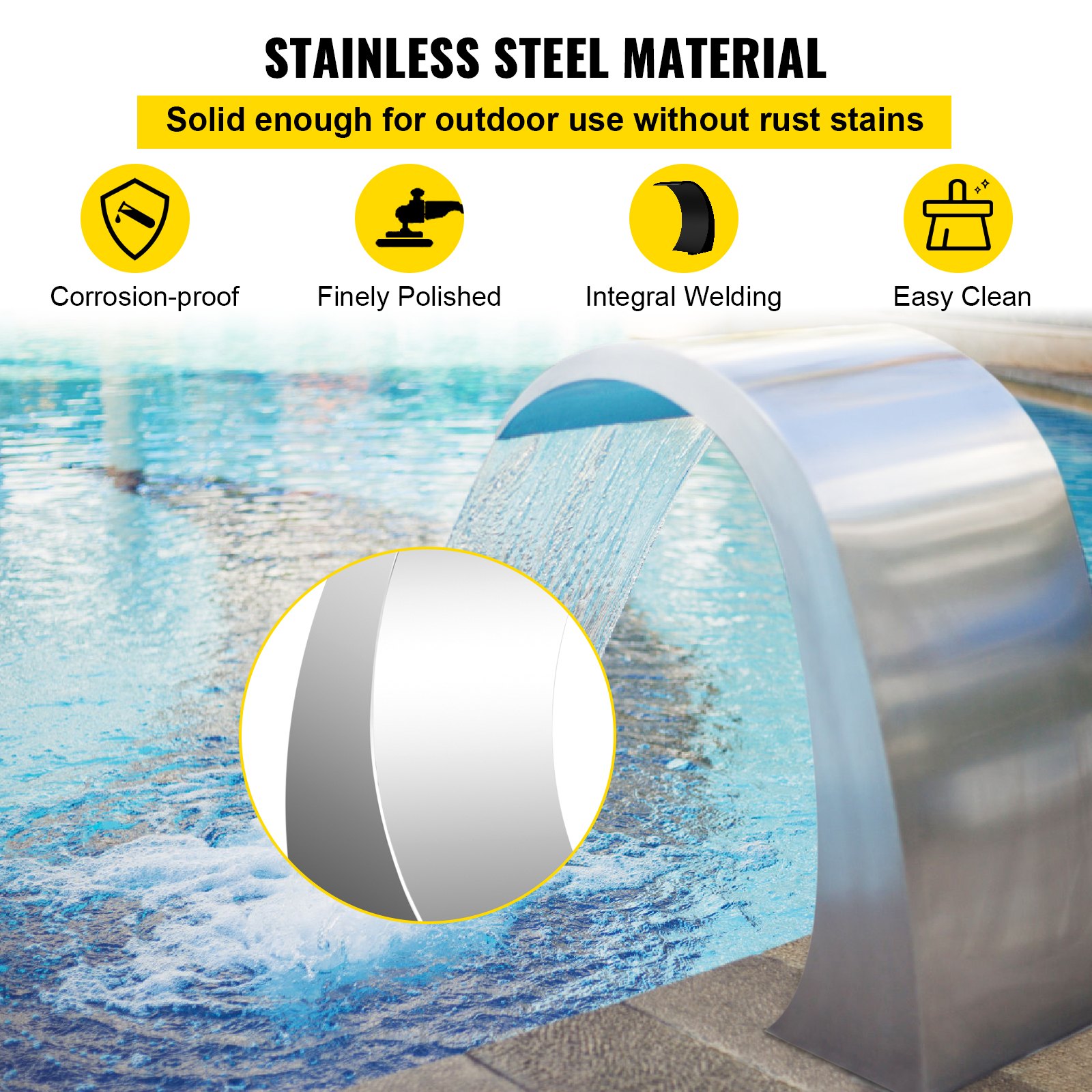 Fontaine de la Piscine, Étang 30 x 60 cm Lame d'eau pour Piscine Gris en Acier Inox, Conception Courbée Décoration Votre Cour, Étang de Jardin