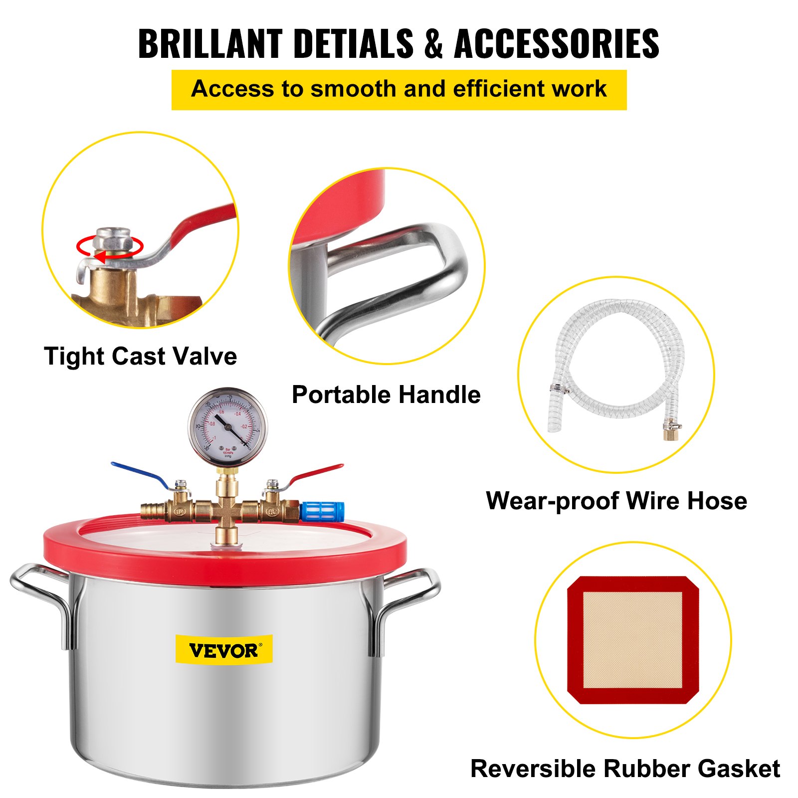 Chambre à Vide VEVOR 11,4L - Acier Inox 304 Et Verre Trempé | Pour Dégazage Résine, Stabilisation Bois | Pompe Non Incluse