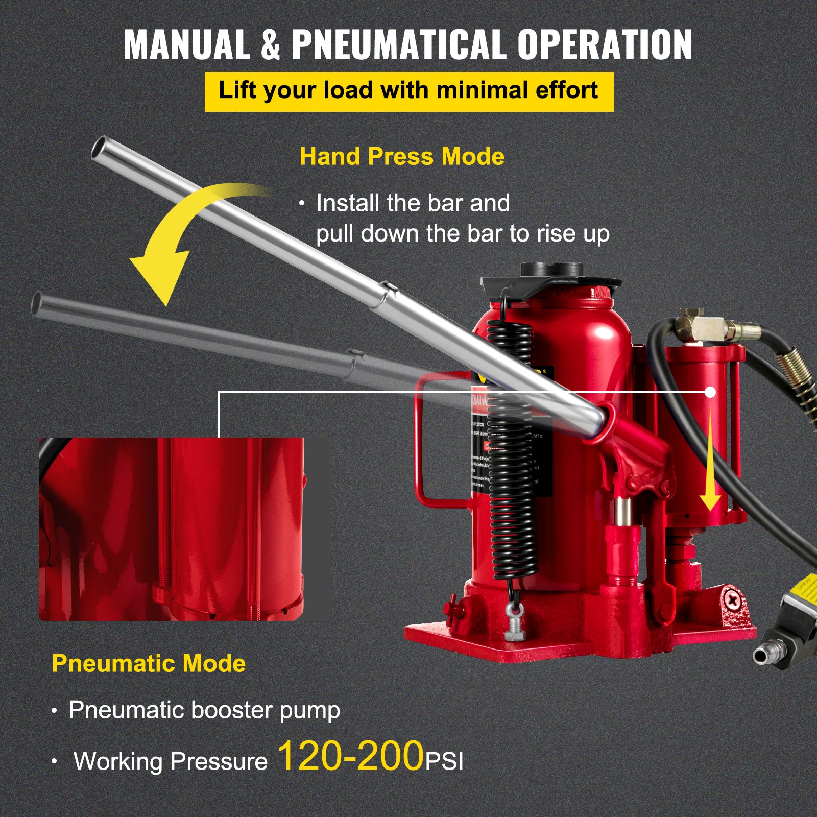 VEVOR Cric Bouteille 20 Tonnes Cric Bouteille Pression Maximale 200 PSI ...