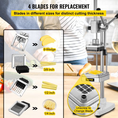 Coupe-frites Manuel Professionnel En Inox - 3 Lames Interchangeables (6,4/9,5/12,7mm) + Extracteur De Jus, Pour Cuisine Maison Ou Resto