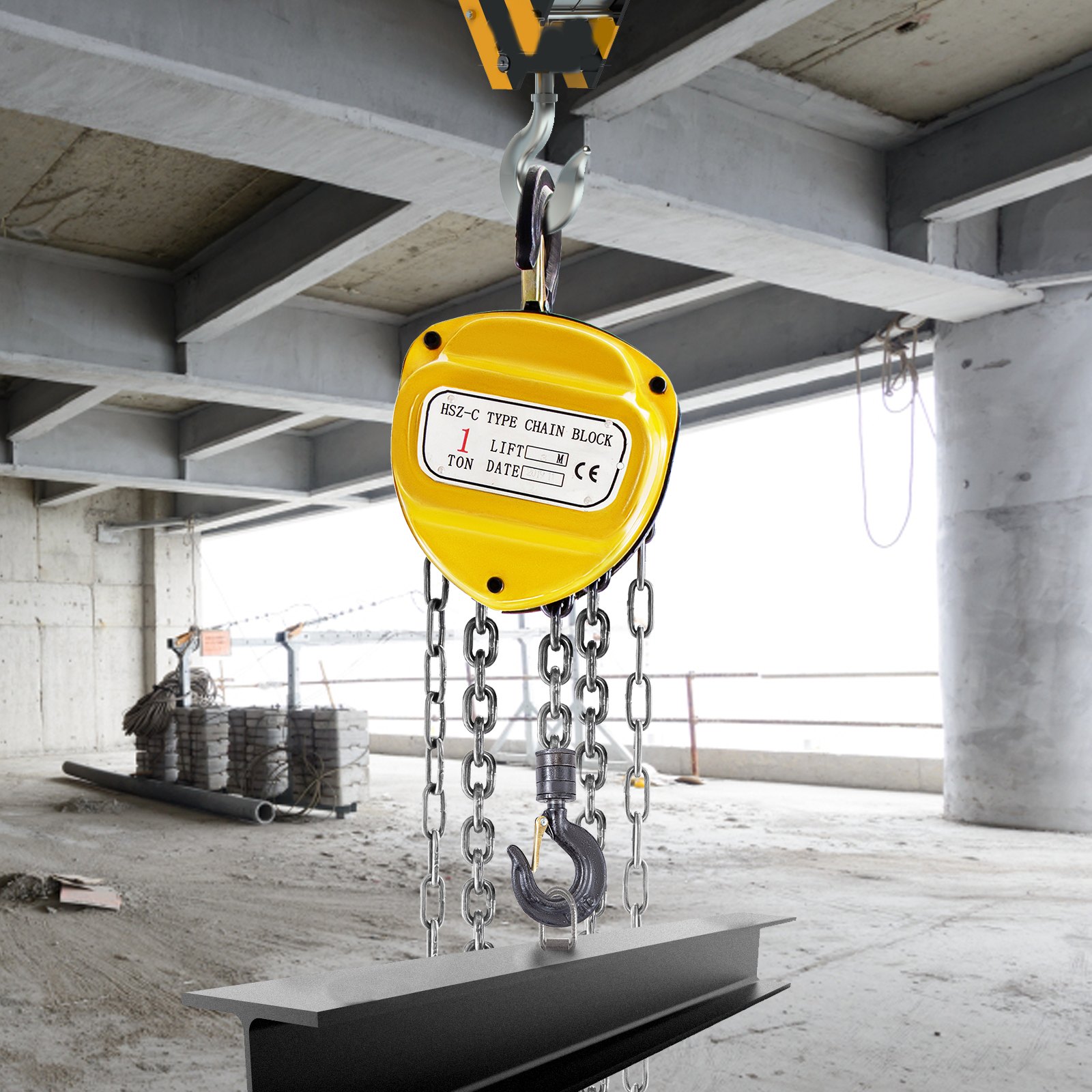 Palan à Chaîne VEVOR 1 Tonne - Capacité 1000kg, Hauteur 3m - Acier Mn20 - Pour Atelier, Chantier, Garage