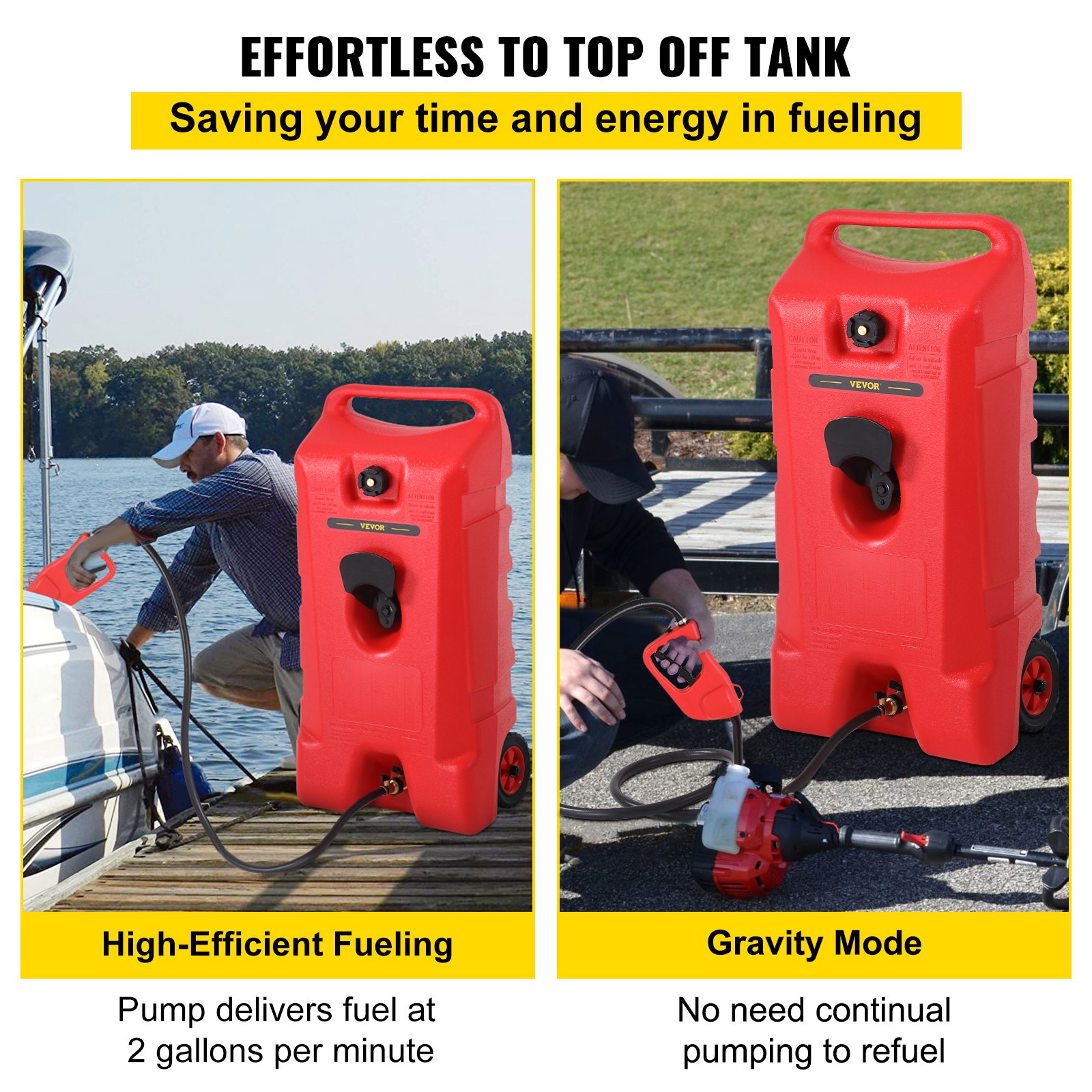 Réservoir Carburant Marin VEVOR 12 L – Portable, Plastique PEHD, Avec Tuyau 3 M, Jauge, Pour Bateau Hors-bord, Pêche, Yacht, Rouge