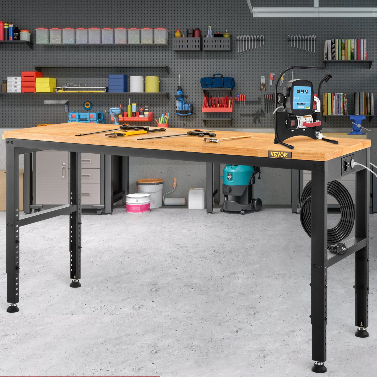 VEVOR Établi Garage Atelier 122x61x97 Cm Table De Travail Hauteur Réglable 72-97 Cm, Plateau En