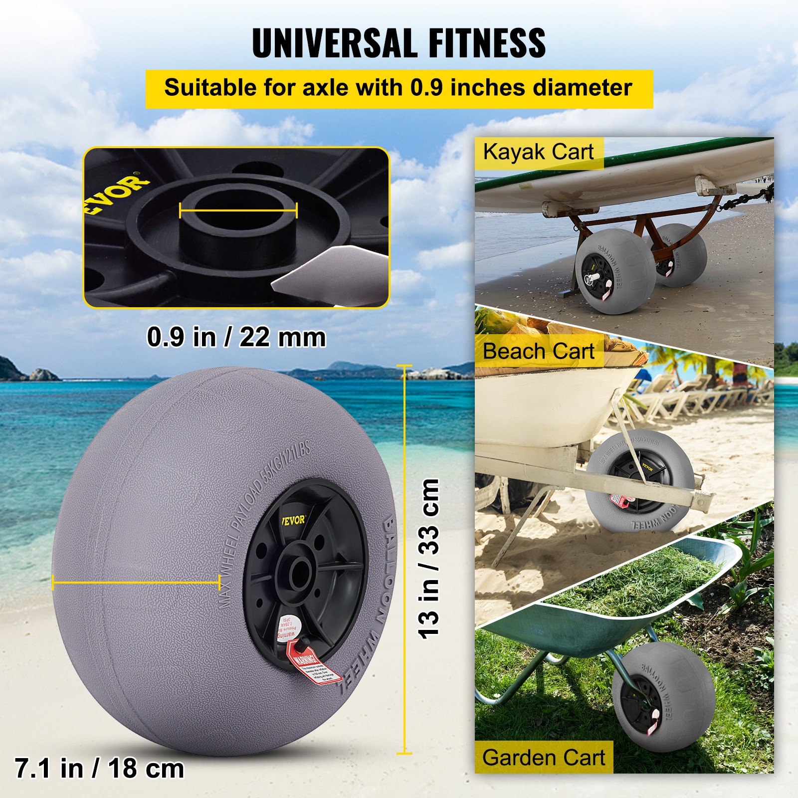 VEVOR Chariot de plage avec grandes roues pour le sable, porte-bagages 510 x 370 mm,chariot de