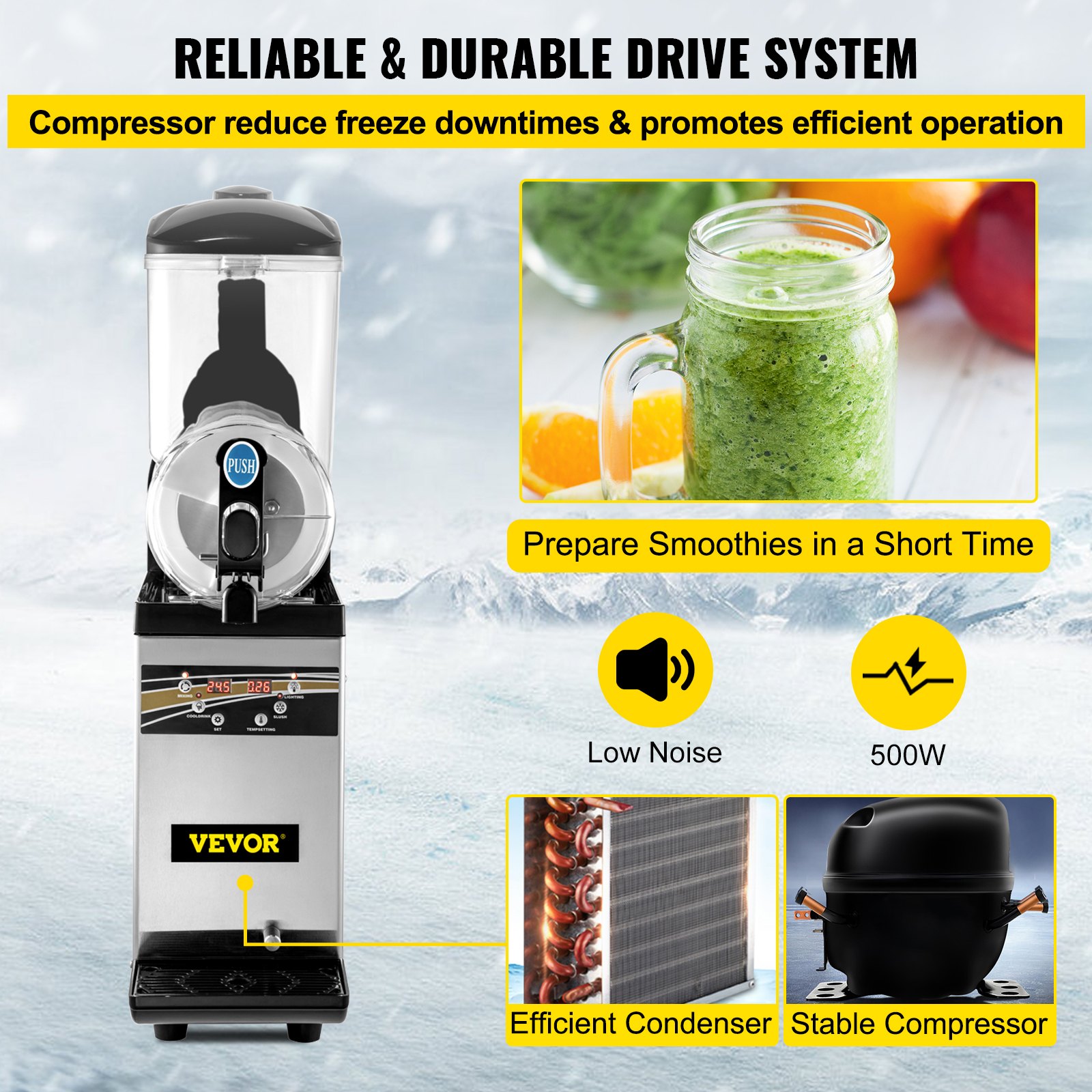 Machine à Granités Et Boissons Glacées - 2,6 L - 6 Programmes - Écran Tactile - Autonettoyante - 200W