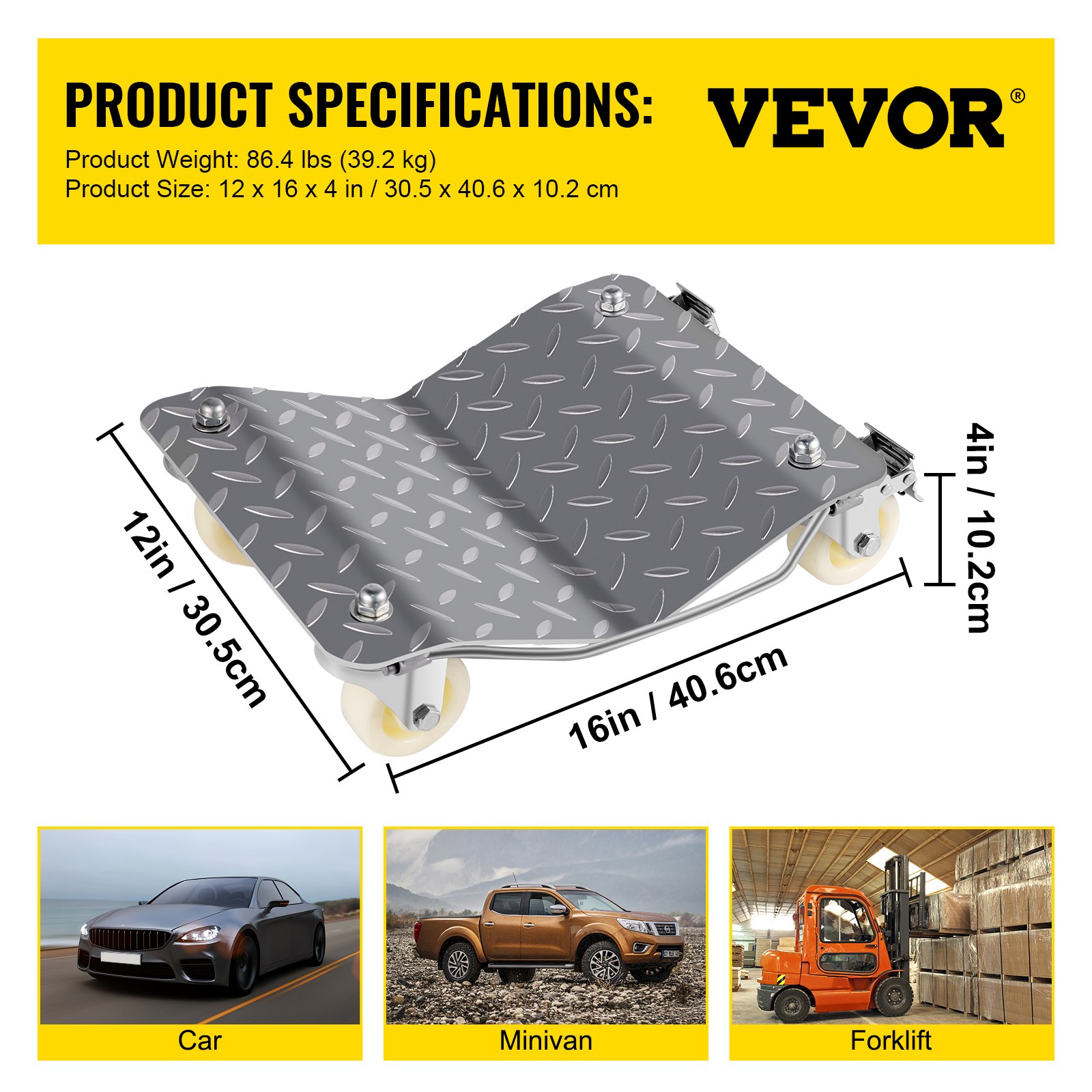 VEVOR Chariot de Manutention de Voiture Grande Capacité de Charge 680 kg, Chariot Déplace Voiture à Cliquet, Aide à la Manœuvre Positionnement pour Véhicules Camions Remorques Garage Atelier, 2PCs
