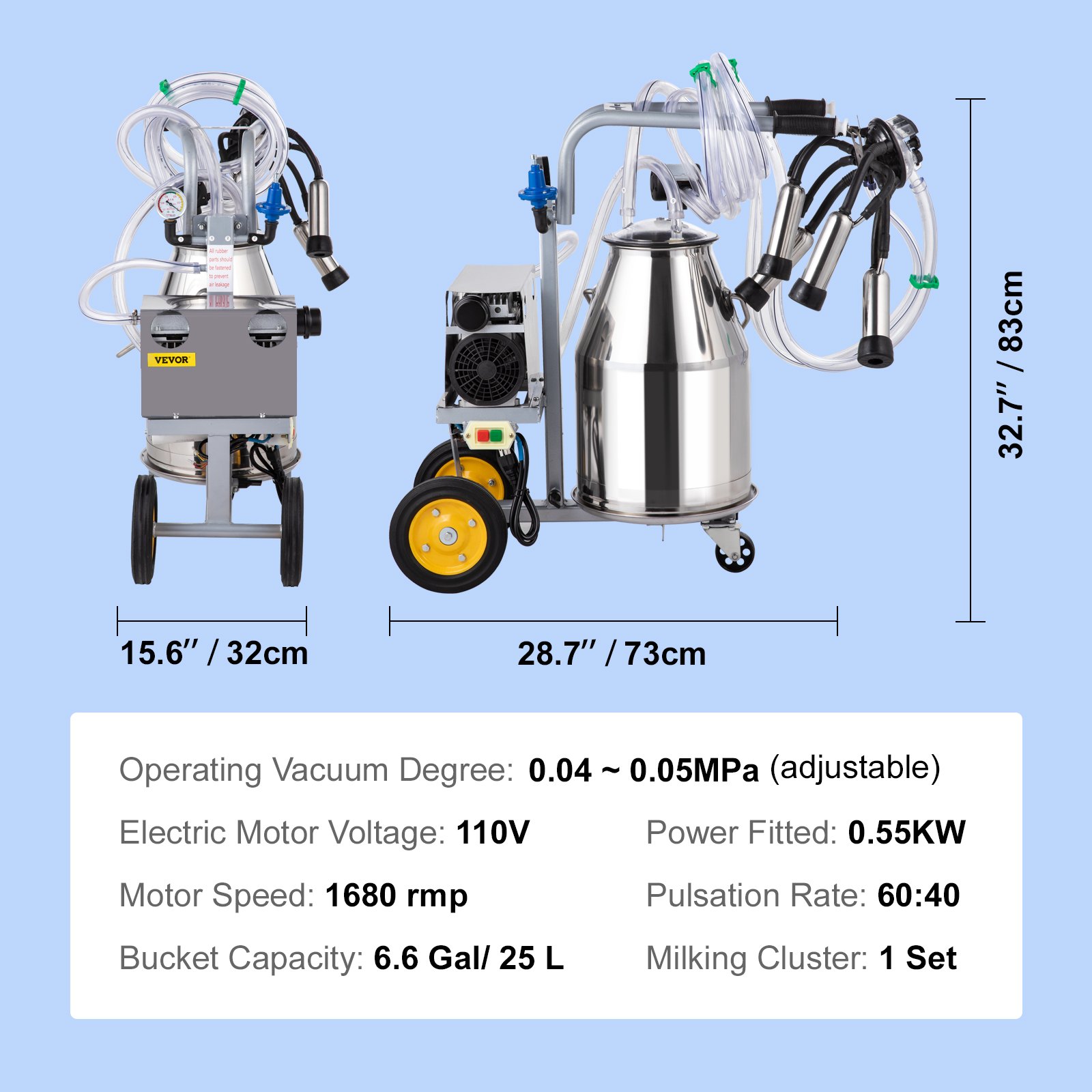 Machine à Traire Électrique VEVOR Pour Vaches - Seau Inox 25L, Silicone Alimentaire