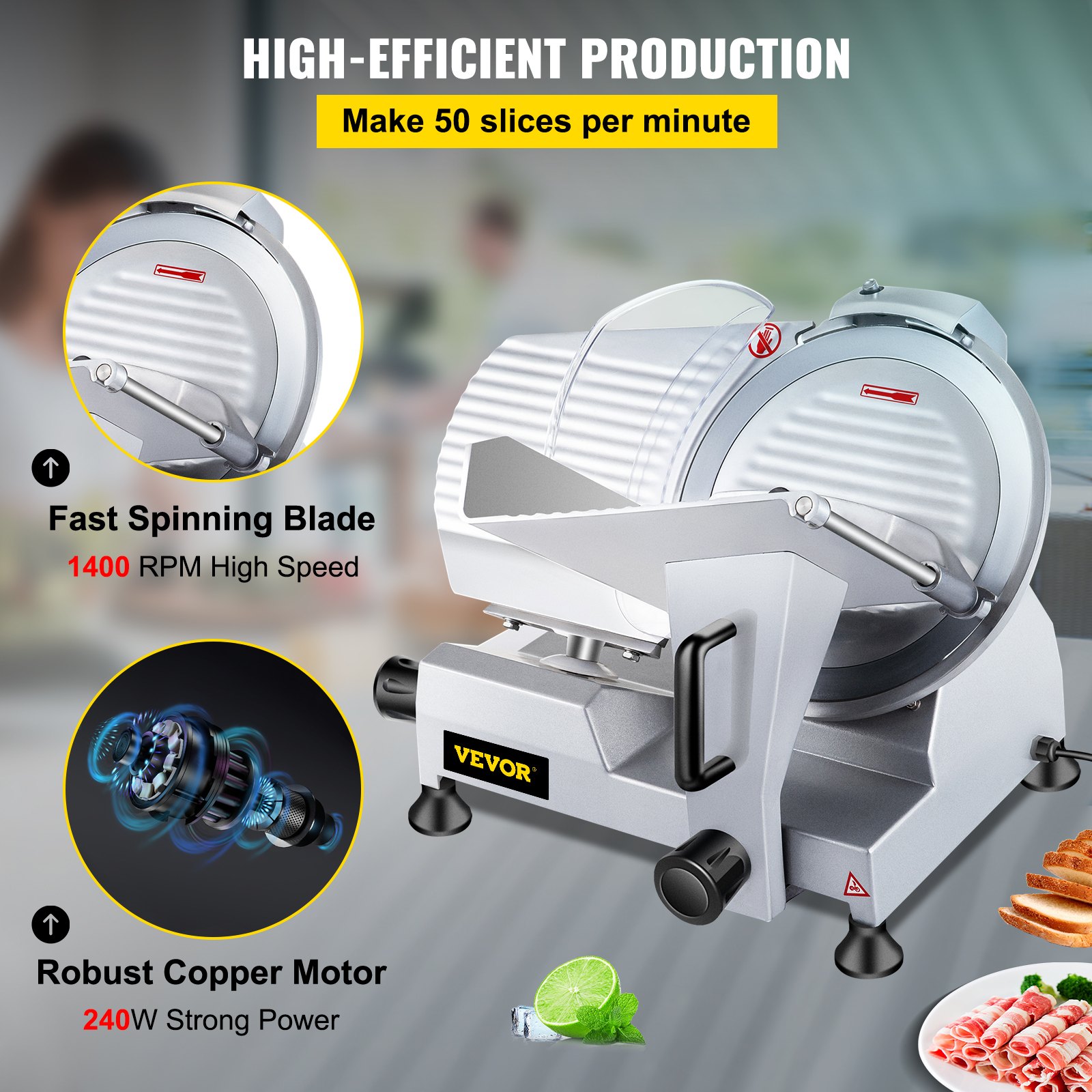 Électrique Food & Meat Slicer Deli Cutter with 10" Blade Trancheuse à