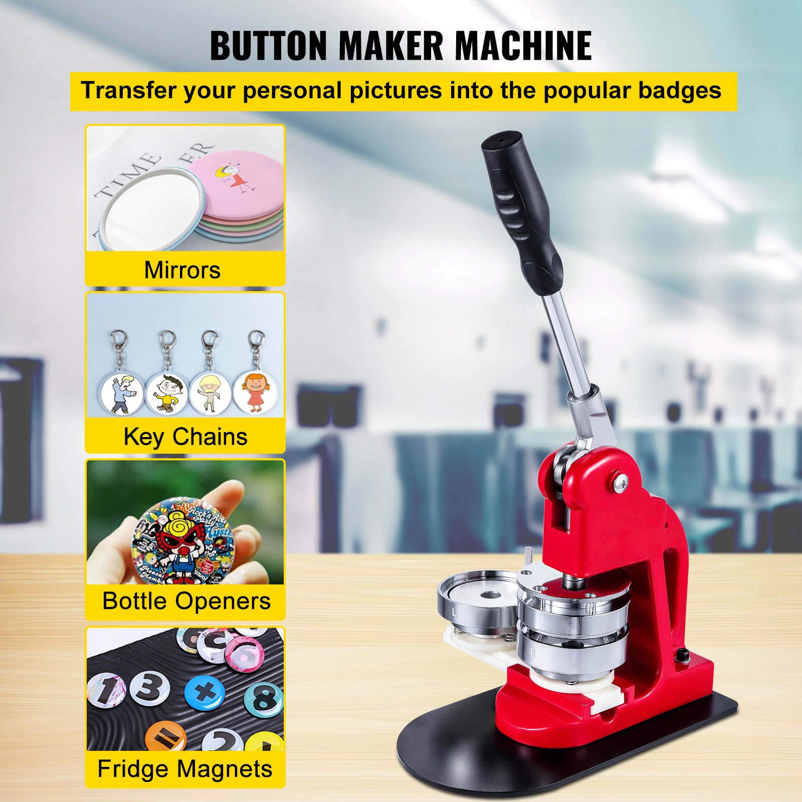 VEVOR Machine à Fabriquer des Badges avec 500 pièces de Boutons Circulaires, Machine de Création