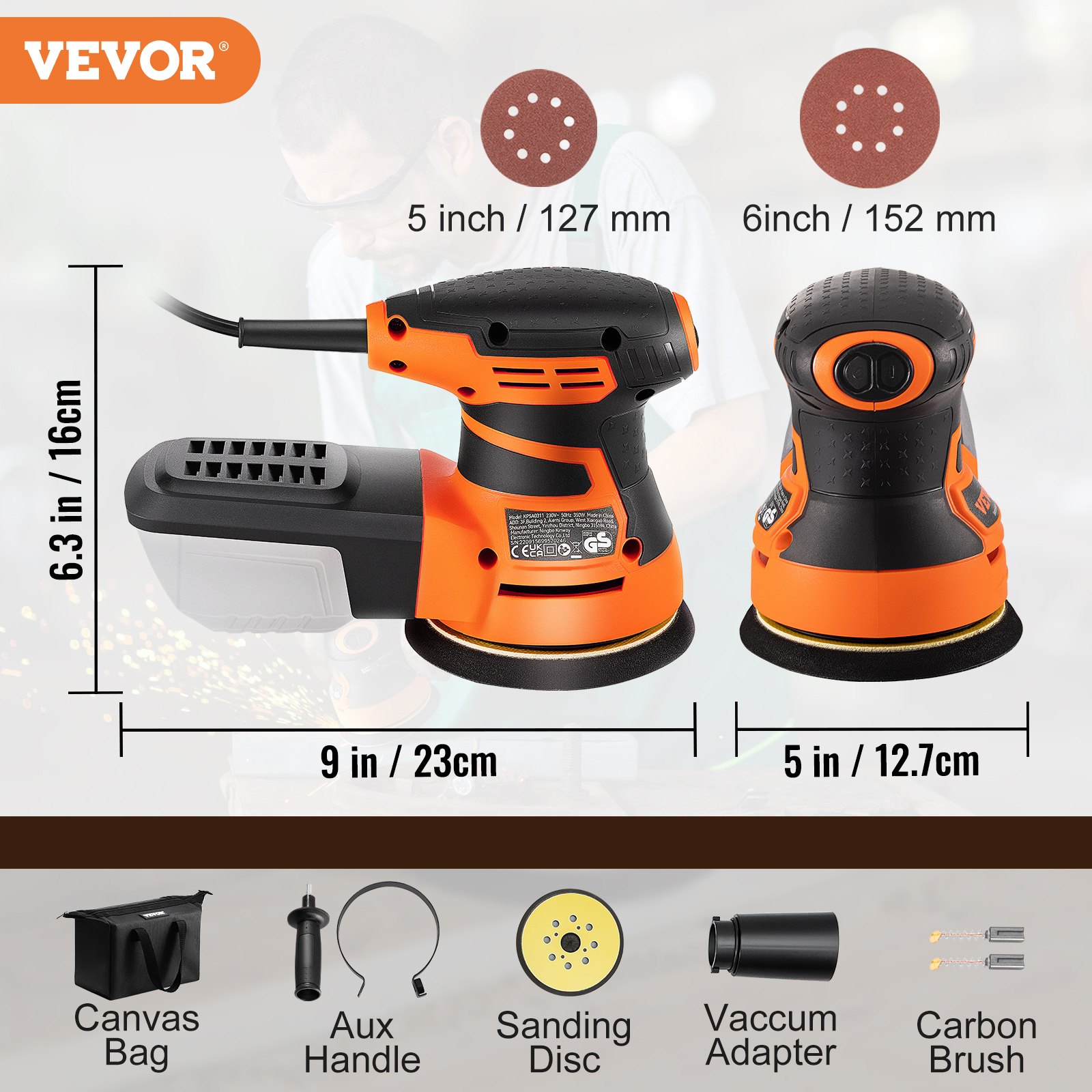 VEVOR Ponceuse Orbitale électrique 350 W Ponceuse Excentrique 3000 13000 OPM Ponceuse Orbitale