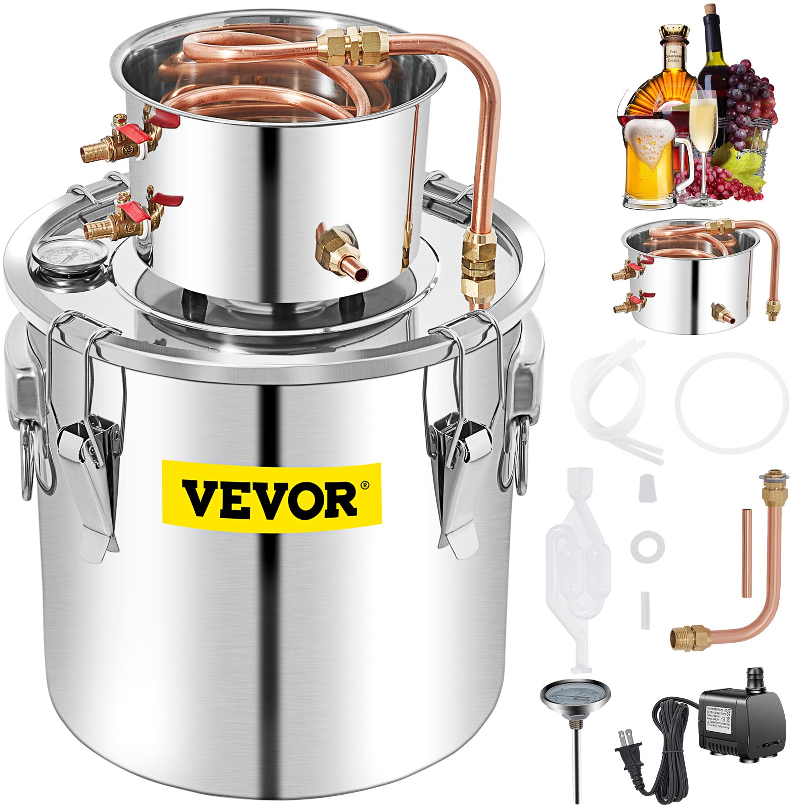 Vevor Distillateur Alambic 50 L Chaudière à Spiritueux Acier Inoxydable 692 Kg Kit De Pot De 7869