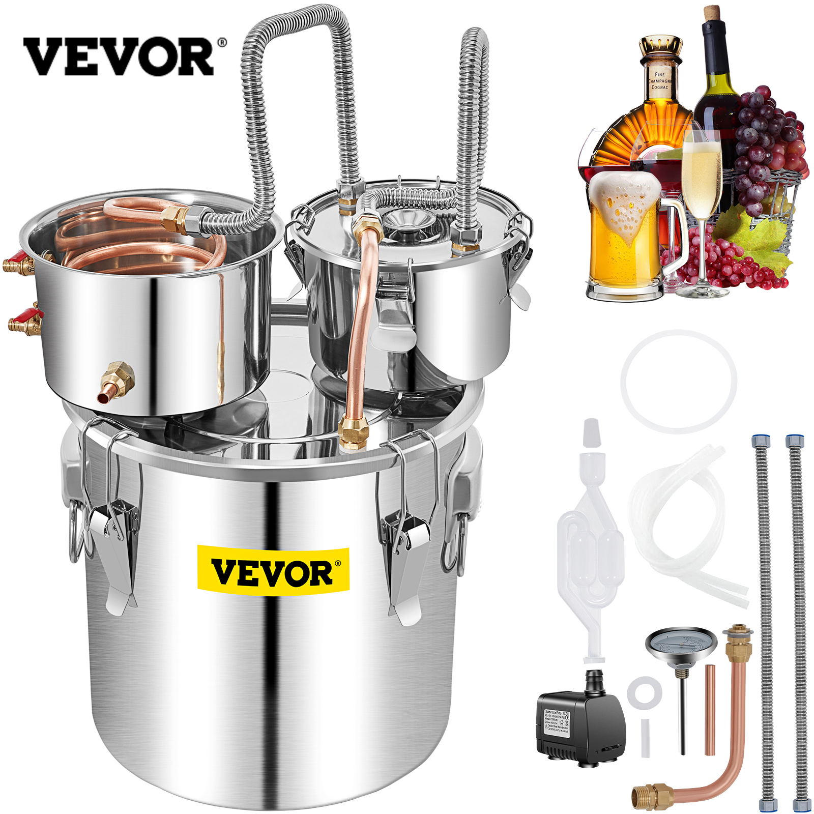 Alambic à colonne avec thermomètre 10 L avec tamis